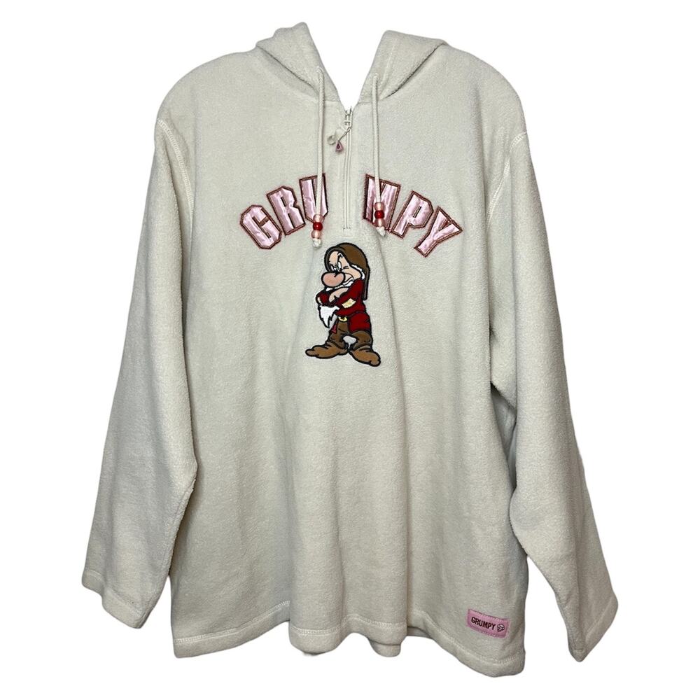 Disney Grumpy‎ Sherpa Fleece Hoodie Sweatshirt Sz XL White Pink Beads Snow White